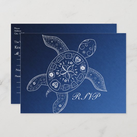 Hawaiiaans Zee Turtle White Blue Beach Weddenschap Uitnodiging Briefkaart (Voorkant / Achterkant)