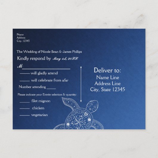 Hawaiiaans Zee Turtle White Blue Beach Weddenschap Uitnodiging Briefkaart (Achterkant)