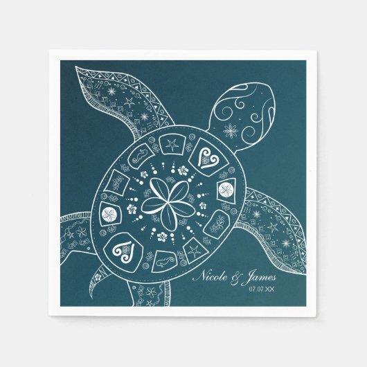 Hawaiiaans Zee Turtle White over Blauwgroen strand Servet (Voorkant)