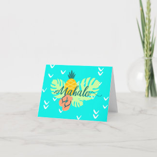Hawaiiaanse Blauwgroen Mahalo Script Ananas Monste Feestdagen Kaart
