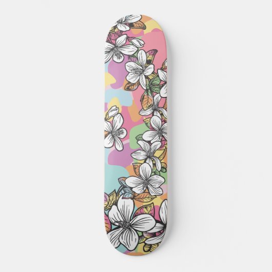 Hawaiiaanse bloem Hibiscus white pastels floral Persoonlijk Skateboard (Voorkant)