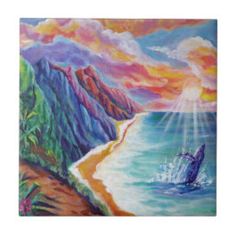 Hawaiiaanse bultrug en Na Pali van Kauai Tegeltje