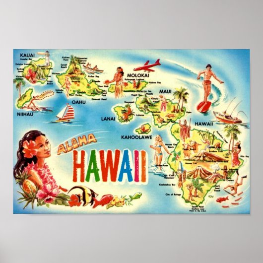 Hawaiiaanse eilanden kaart Poster (Voorkant)