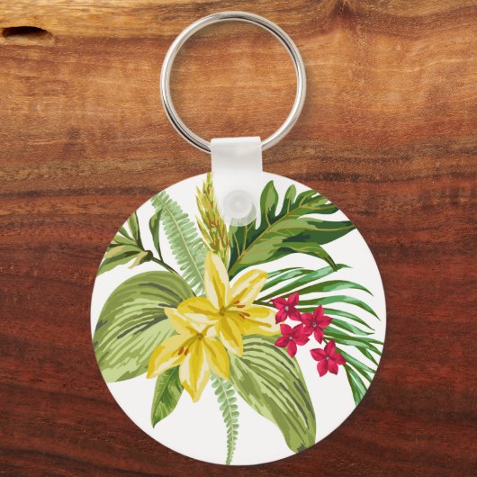 Hawaiiaanse geel en rode bloemen sleutelhanger (Voorkant)