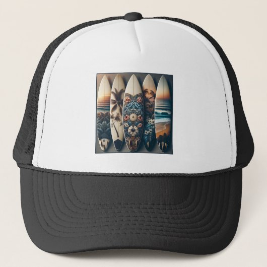 Hawaiiaanse geschilderde surfplanken trucker pet (Voorkant)