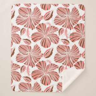 Hawaiiaanse hibiscus bloemen: bruine tropische sti sherpa deken