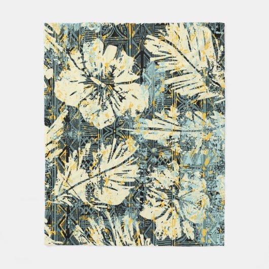 Hawaiiaanse hibiscus stof met tribale achtergrond fleece deken (Voorkant)