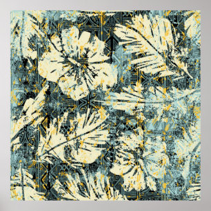 Hawaiiaanse hibiscus stof met tribale achtergrond poster