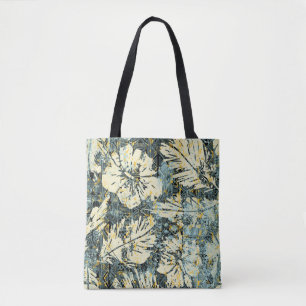 Hawaiiaanse hibiscus stof met tribale achtergrond tote bag