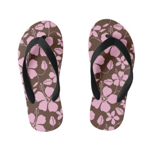 HAWAIIAANSE HULA (HIBISCUS) BRUIN/ROZE KINDER TEENSLIPPERS