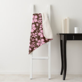 HAWAIIAANSE HULA (HIBISCUS) BRUIN/ROZE SHERPA DEKEN
