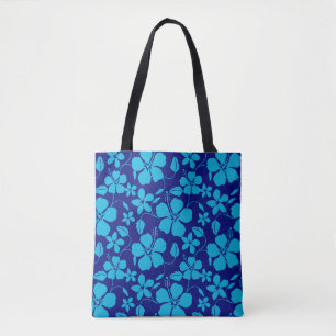 HAWAIIAANSE HULA (HIBISCUS) DONKER/LICHTBLAUW TOTE BAG