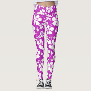 HAWAIIAANSE HULA (HIBISCUS) FRAMBOOS LEGGINGS