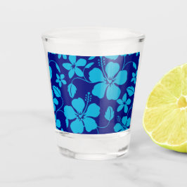 HAWAIIAANSE HULA (HIBISCUS) IN DONKER/LICHTBLAUW SHOT GLAS