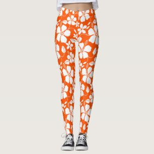 HAWAIIAANSE HULA (HIBISCUS) ORANJE LEGGINGS