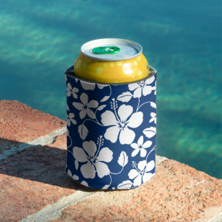 HAWAIIAANSE HULA (HIBISCUS) PATROON IN NAVYBLAUW BLIKJESKOELER