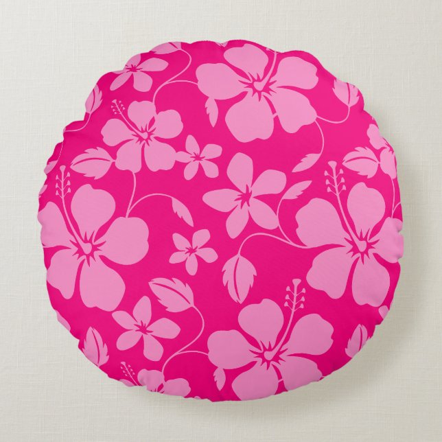 HAWAIIAANSE HULA (HIBISCUS) ROZE GUAVE ROND KUSSEN (Voorkant)