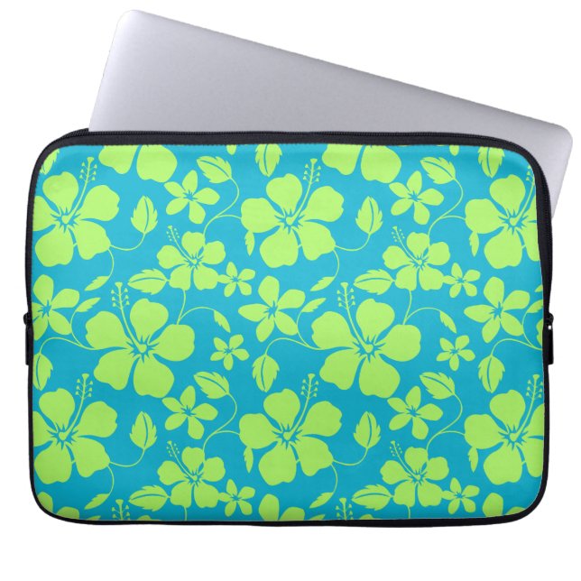 HAWAIIAANSE HULA (HIBISCUS) TEAL LIME LAPTOP SLEEVE (Voorkant)