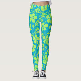 HAWAIIAANSE HULA (HIBISCUS) TEAL LIME LEGGINGS