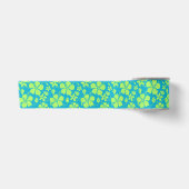 HAWAIIAANSE HULA (HIBISCUS) TEAL LIME SATIJNEN LINT (Voorkant)