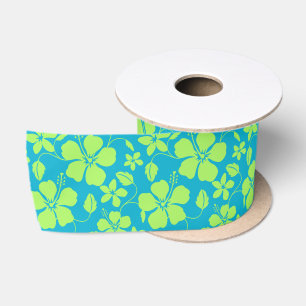 HAWAIIAANSE HULA (HIBISCUS) TEAL LIME SATIJNEN LINT