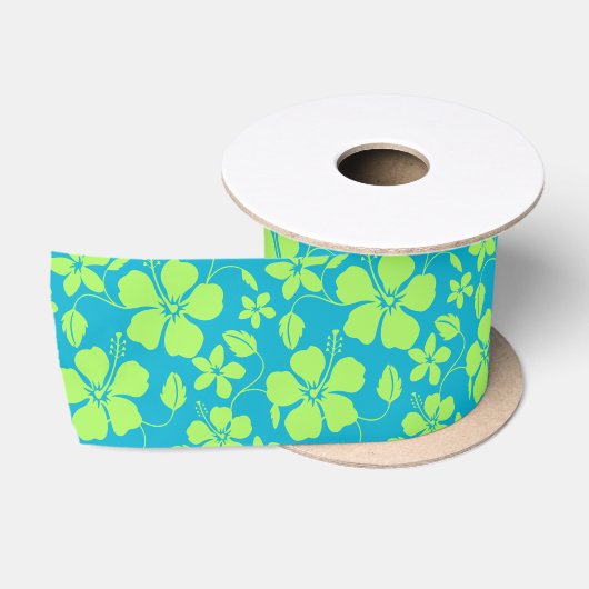 HAWAIIAANSE HULA (HIBISCUS) TEAL LIME SATIJNEN LINT (Spoel)