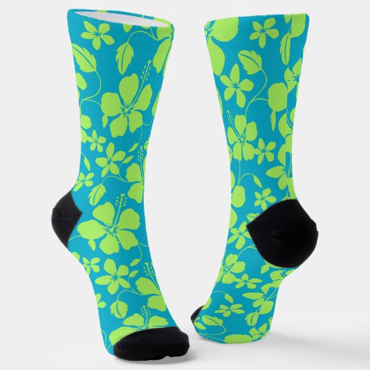 HAWAIIAANSE HULA (HIBISCUS) TEAL LIME SOKKEN (Gebogen)