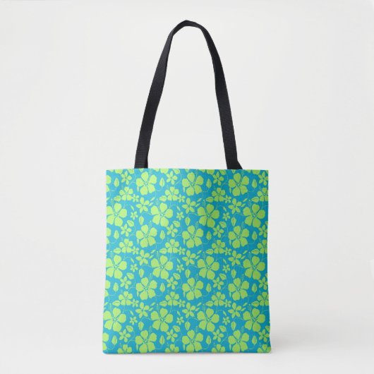 HAWAIIAANSE HULA (HIBISCUS) TEAL LIME TOTE BAG (Voorkant)