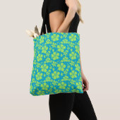 HAWAIIAANSE HULA (HIBISCUS) TEAL LIME TOTE BAG (Dichtbij)
