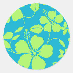 HAWAIIAANSE HULA (HIBISCUS) TURQUOISE RONDE STICKER