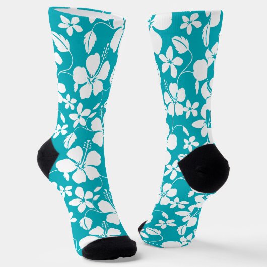 HAWAIIAANSE HULA (HIBISCUS) TURQUOISE SOKKEN (Gebogen)