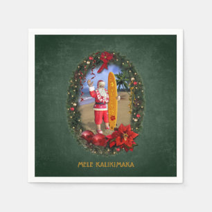 Hawaiiaanse Kerstman met Surfboard op de strand Servet