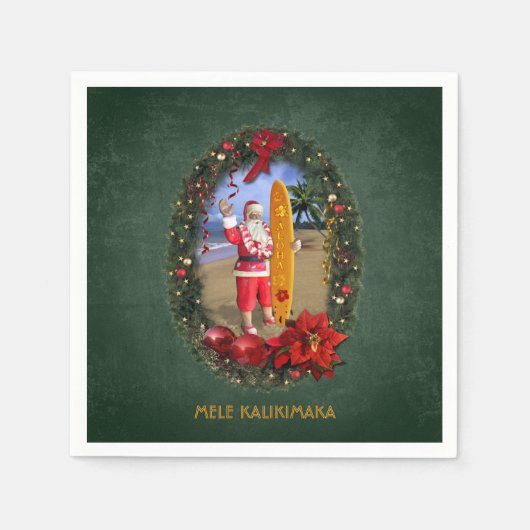 Hawaiiaanse Kerstman met Surfboard op de strand Servet (Voorkant)