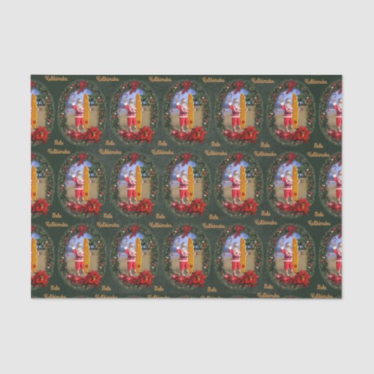 Hawaiiaanse Kerstman met Surfboard Tissuepapier (Voorkant)