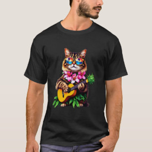 Hawaiiaanse Maine Coon Kat & Ananas Ukulele Zomer T-shirt