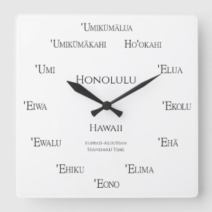 Hawaiiaanse nummers aangepaste tijdzone land vierkante klok