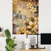  Hawaiiaanse plakboek pagina Plumeria Poster (Thuiskantoor)