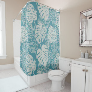 Hawaiiaanse print blauwe palm en monsters douchegordijn