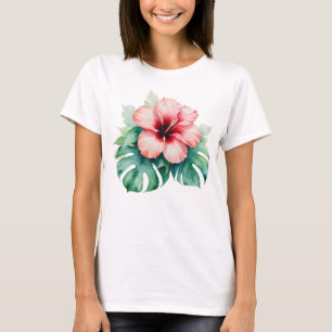 Hawaiiaanse rode hibiscus met Monstera Hawaii Love T-shirt
