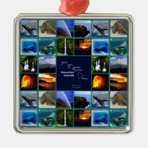 Hawaiiaanse scènes collage metalen ornament