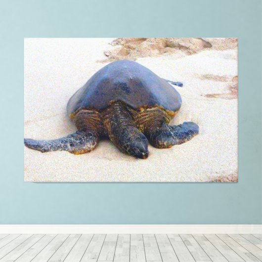 Hawaiiaanse schildpad op het strand canvas afdruk (Insitu (Houten vloer))