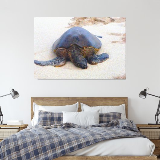 Hawaiiaanse schildpad op het strand canvas afdruk (Insitu (Slaapkamer))