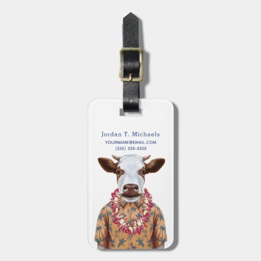 Hawaiiaanse Shirt Cow | Jouw namen toevoegen Bagagelabel (Voorkant verticaal)