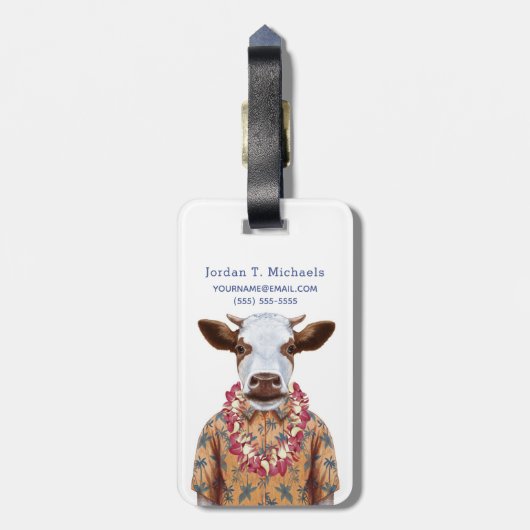 Hawaiiaanse Shirt Cow | Jouw namen toevoegen Bagagelabel (Achterkant verticaal)