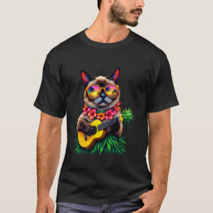 Hawaiiaanse Siamese Kat & Ananas Ukulele Zomer Vak T-shirt