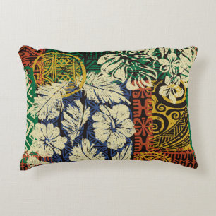 Hawaiiaanse stamelementen en hibiscus fabric patch accent kussen