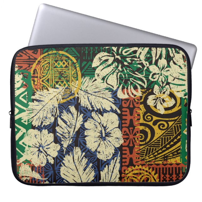 Hawaiiaanse stamelementen en hibiscus fabric patch laptop sleeve (Voorkant)
