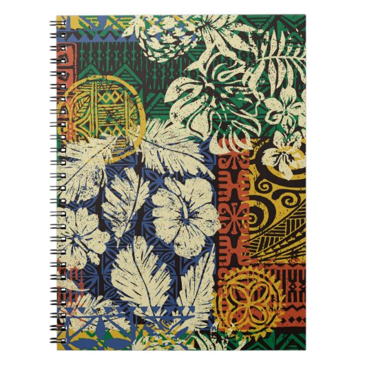 Hawaiiaanse stamelementen en hibiscus fabric patch notitieboek (Voorkant)