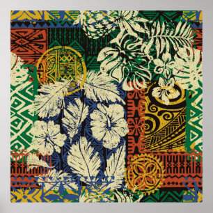 Hawaiiaanse stamelementen en hibiscus fabric patch poster