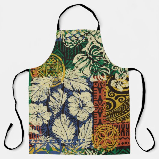 Hawaiiaanse stamelementen en hibiscus fabric patch schort (Voorkant)
